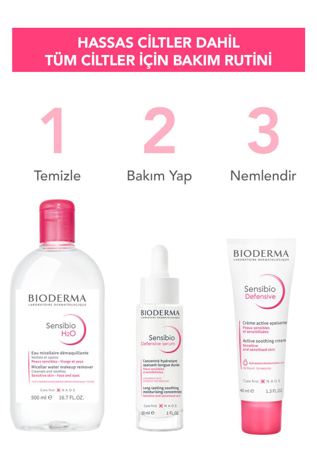 Bioderma Sensibio H2O Micellar Makyaj Temizleme Suyu 2'li Set Hassas ve Tüm Ciltler Yüz ve Göz Çevresi 500 m