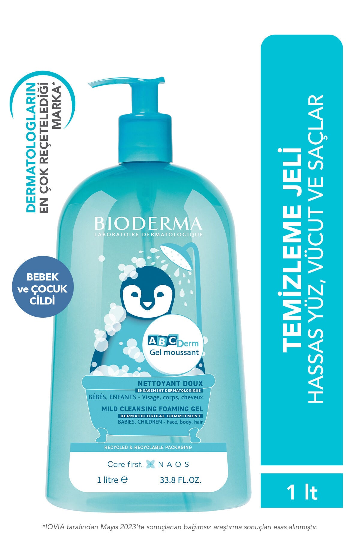 Bioderma ABCDerm Bebek ve Çocuk Yüz, Saç, Vücut Şampuanı 1 Lt Normal ve Kuru Ciltler, Dermatolojik Tuzsuz