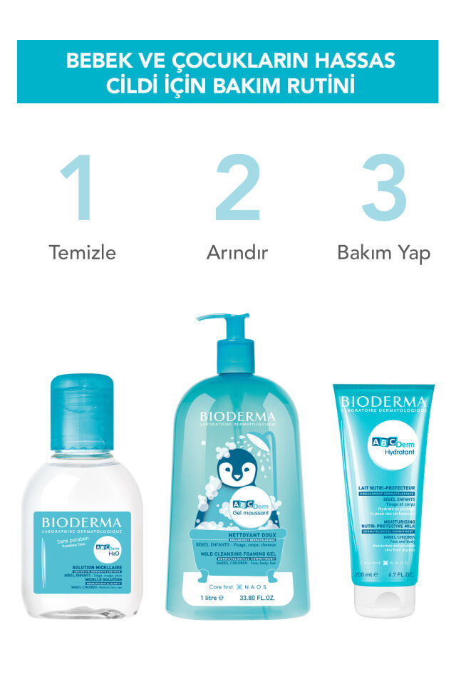 Bioderma ABCDerm Bebek ve Çocuk Yüz, Saç, Vücut Şampuanı 1 Lt Normal ve Kuru Ciltler, Dermatolojik Tuzsuz
