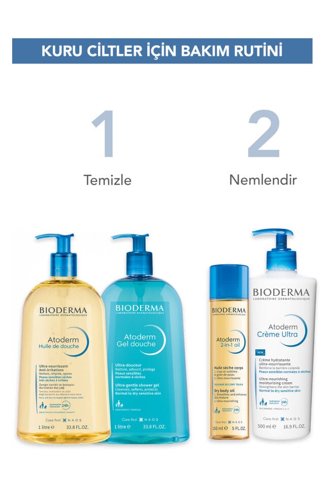 Bioderma Atoderm 2-in-1 Body Oil Kuru Ciltler Jojoba Yağı İçeren Nemlendirici Çatlak Yağı Yüz Vücut Saç 150ml