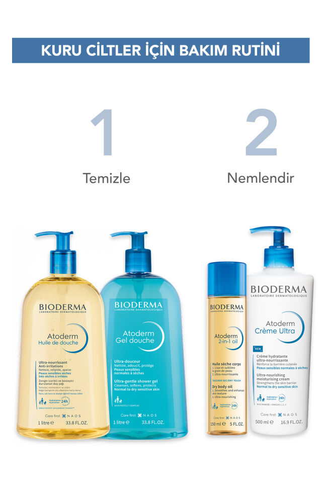 Bioderma Atoderm 2-in-1 Body Oil Kuru Ciltler Jojoba Yağı İçeren Nemlendirici Çatlak Yağı Yüz Vücut Saç 150ml