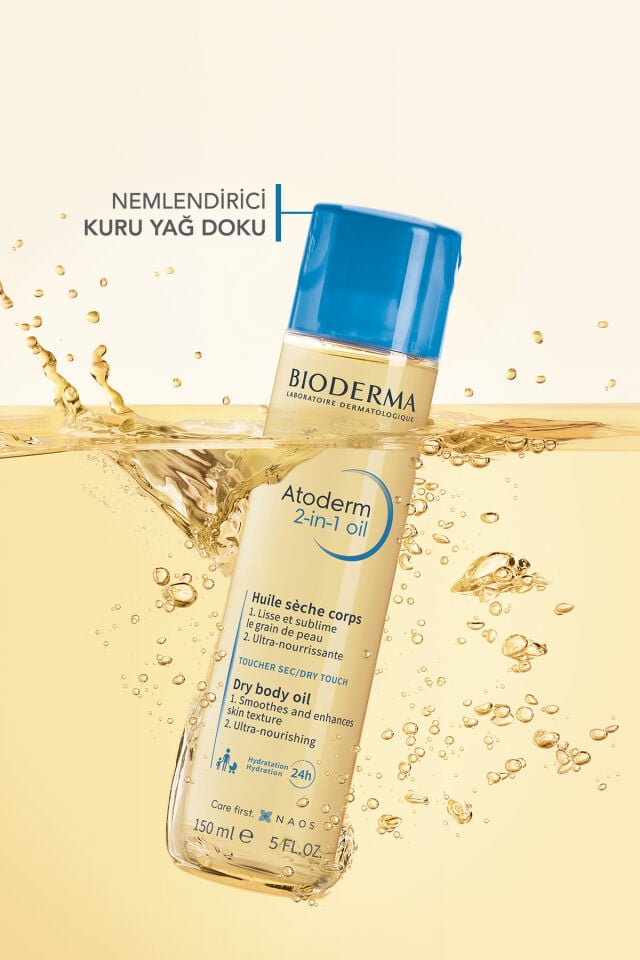 Bioderma Atoderm 2-in-1 Body Oil Kuru Ciltler Jojoba Yağı İçeren Nemlendirici Çatlak Yağı Yüz Vücut Saç 150ml