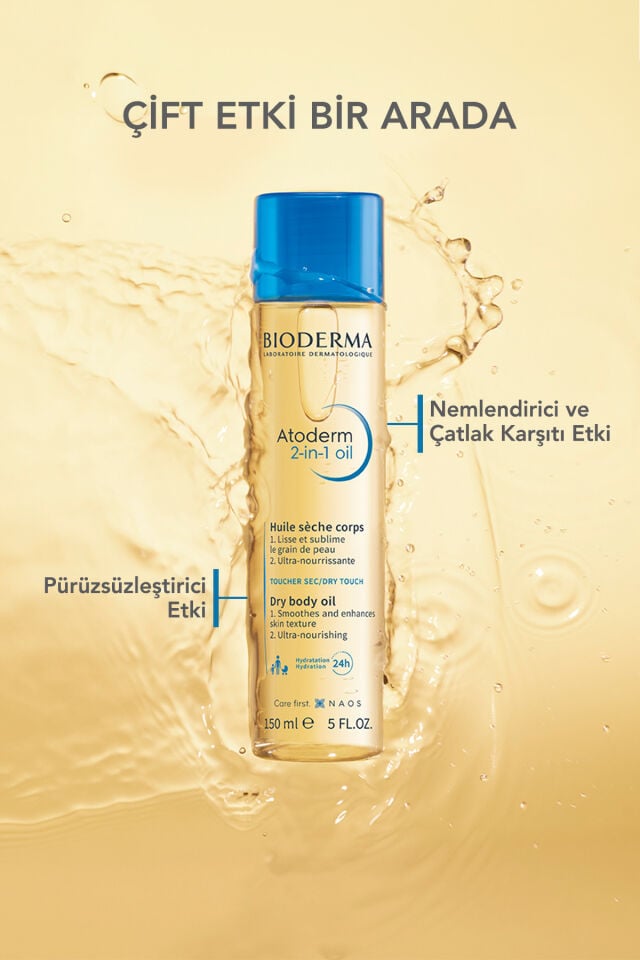 Bioderma Atoderm 2-in-1 Body Oil Kuru Ciltler Jojoba Yağı İçeren Nemlendirici Çatlak Yağı Yüz Vücut Saç 150ml