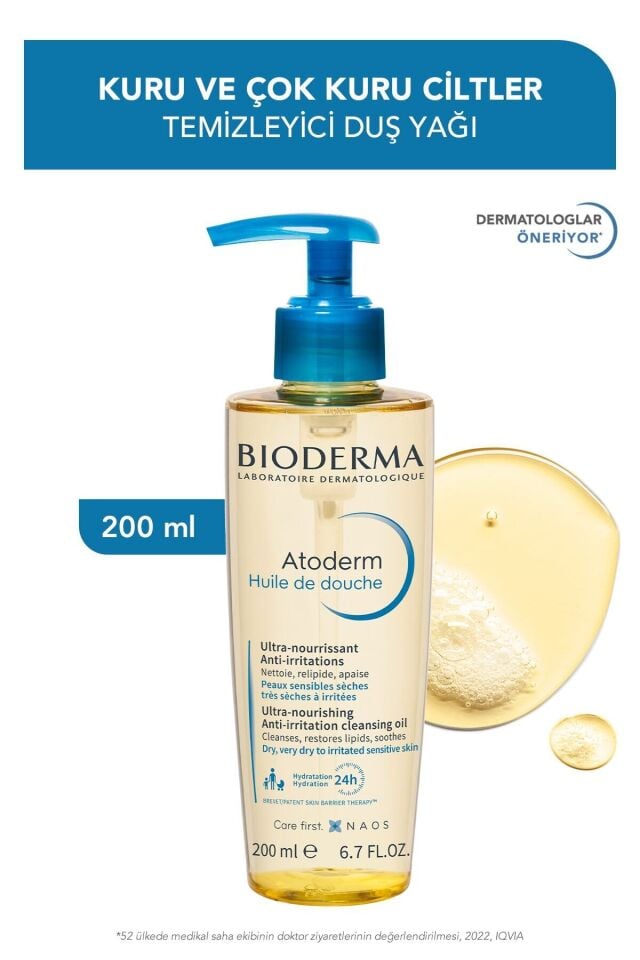 Bioderma Atoderm Shower Oil Kuru Cilt Nemlendirici Besleyici Duş Yağı Niasinamid Yetişkin Çocuk 200 ml