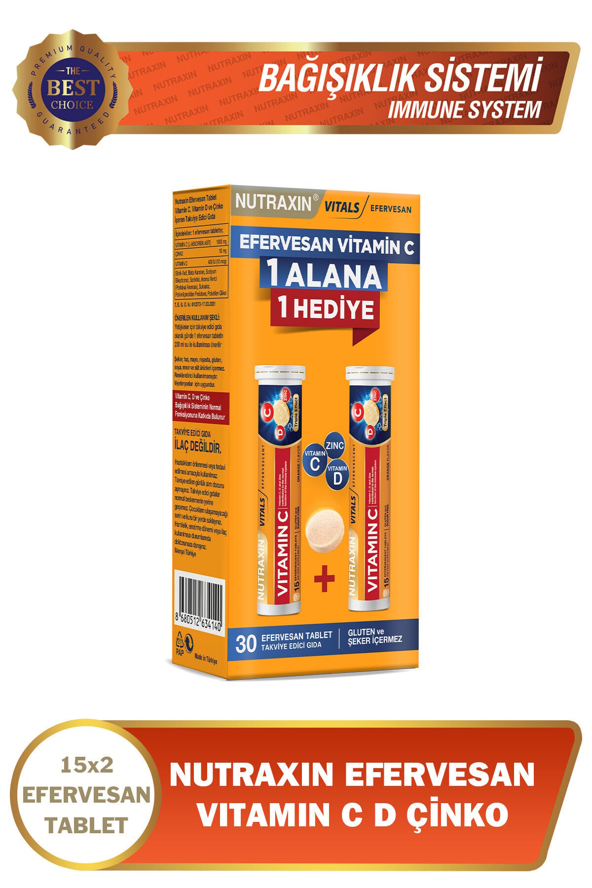 Nutraxin C D Zinc Efervesan 2 Al 1 Öde - C 1000 mg D 400 IU Zinc 10 Mg