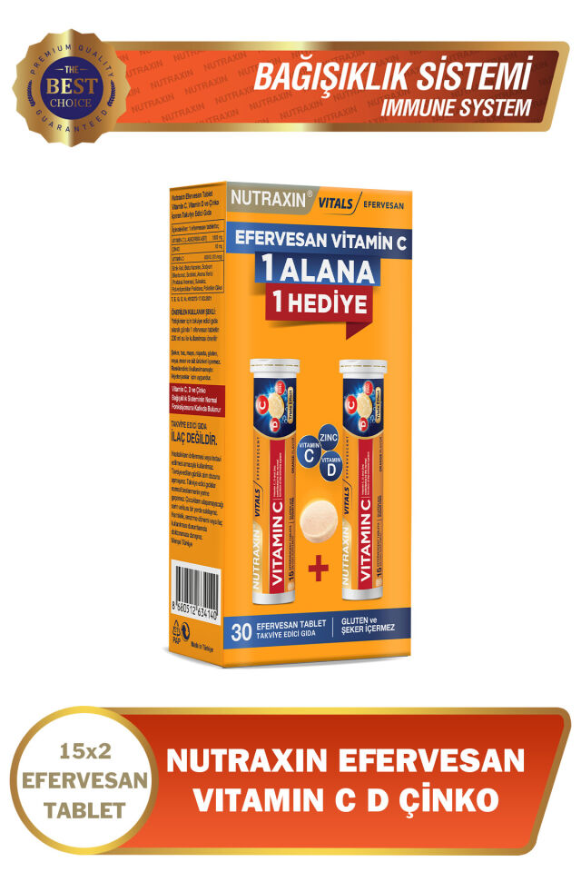 Nutraxin C D Zinc Efervesan 2 Al 1 Öde - C 1000 mg D 400 IU Zinc 10 Mg