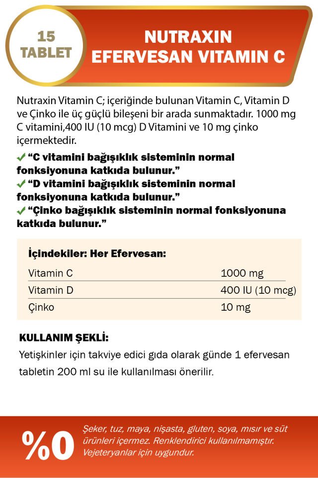 Nutraxin C D Zinc Efervesan 2 Al 1 Öde - C 1000 mg D 400 IU Zinc 10 Mg