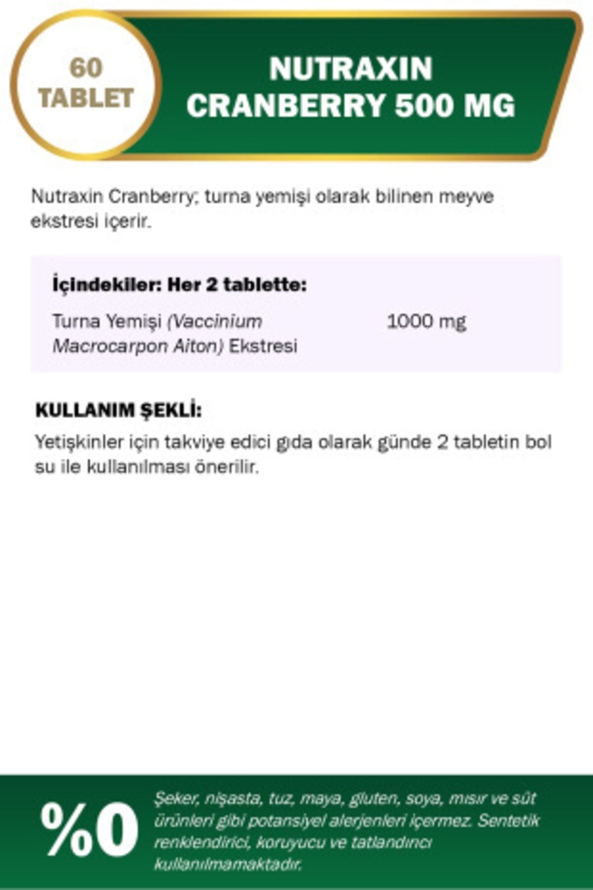 Nutraxin Cranberry - Turna Yemişi 500 Mg 60 Tablet