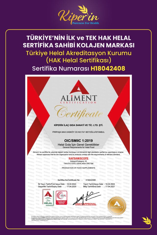 Kiperin Collagen %100 Saf ve Doğal Mor & Çoklu Kolajen Peptitleri içeren Lipozomal Teknoloji Diyet Takviyesi (576gr)