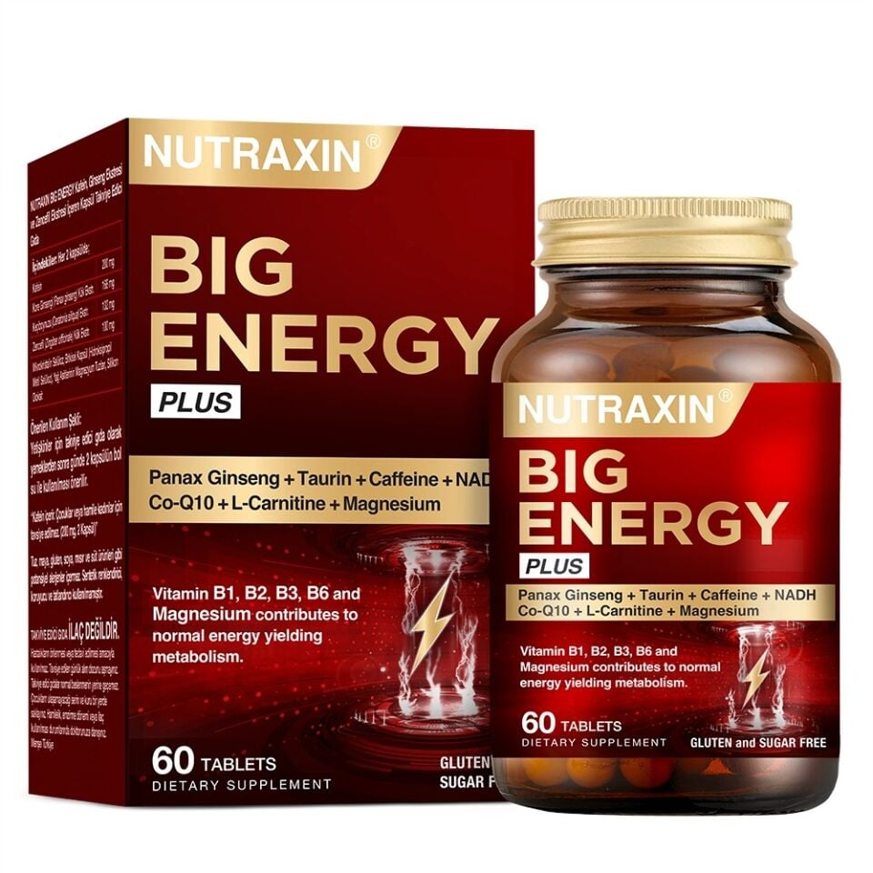 Nutraxin Big Energy Plus 150 mg Kafeinli Ginseng & Zencefil İçeren Takviye Edici Gıda 60 Kapsül