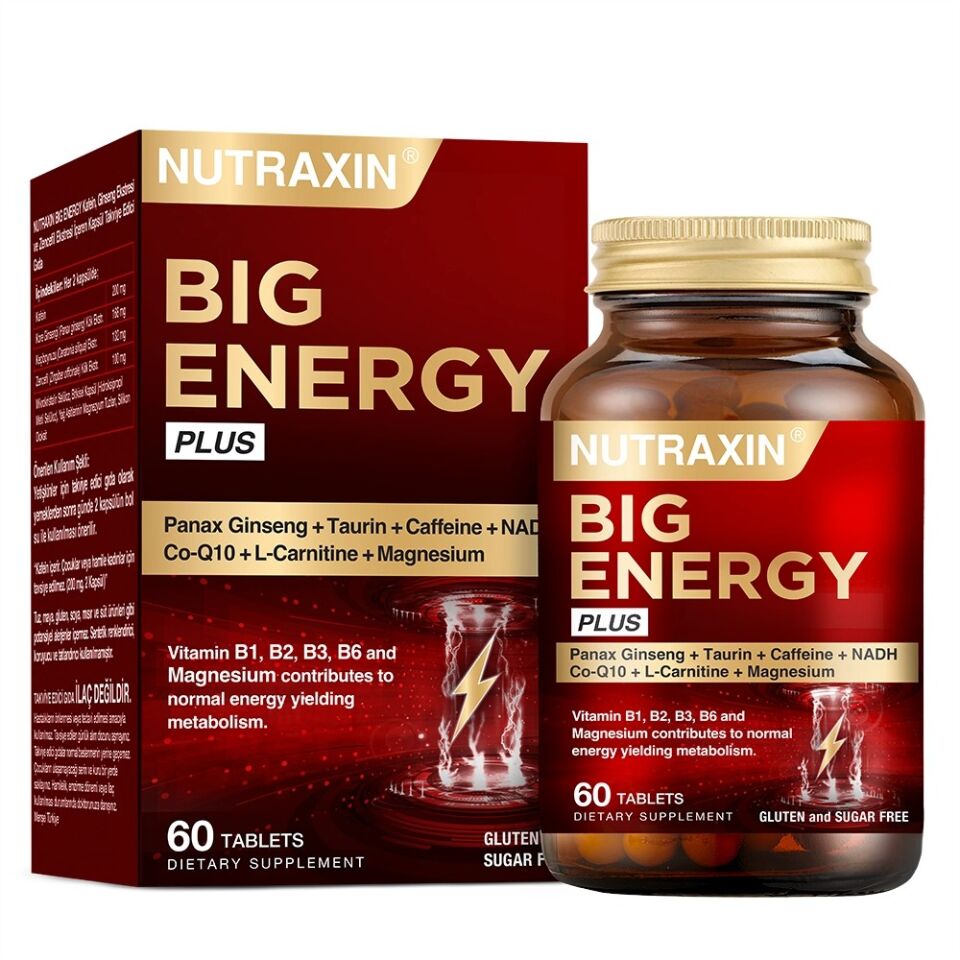 Nutraxin Big Energy Plus 150 mg Kafeinli Ginseng & Zencefil İçeren Takviye Edici Gıda 60 Kapsül