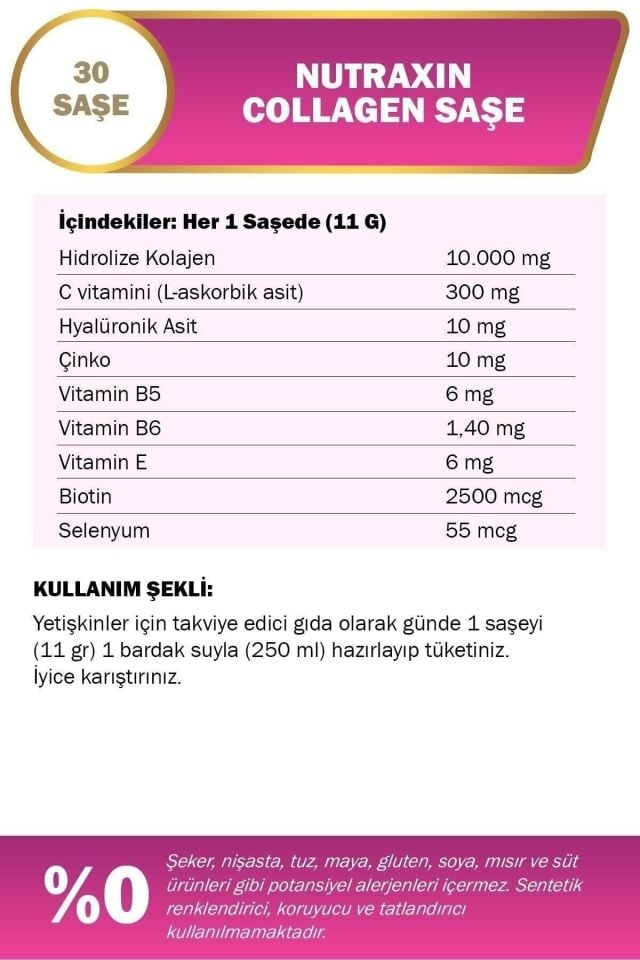 Nutraxin Collagen 30 Saşe 10.000 Mg Tip 1 Tip 3 Ananas Aromalı