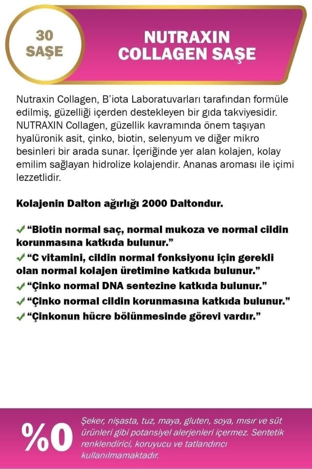 Nutraxin Collagen 30 Saşe 10.000 Mg Tip 1 Tip 3 Ananas Aromalı