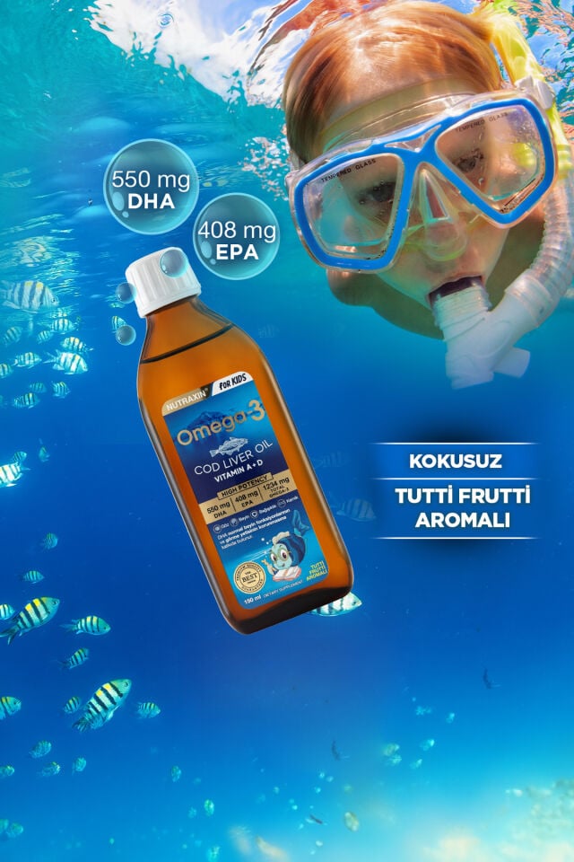 Nutraxin Omega 3 Balık Yağı 150 Ml Tutti Frutti Cod Liver - DHA 550 Mg EPA 408 Mg
