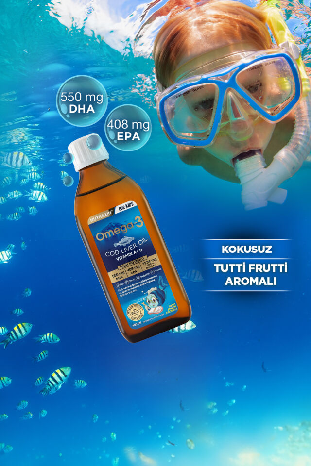 Nutraxin Omega 3 Balık Yağı 150 Ml Tutti Frutti Cod Liver - DHA 550 Mg EPA 408 Mg