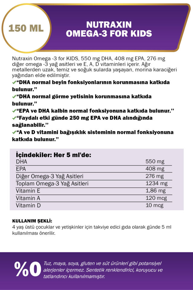 Nutraxin Omega 3 Balık Yağı 150 Ml Tutti Frutti Cod Liver - DHA 550 Mg EPA 408 Mg