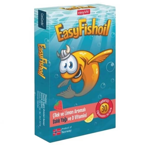 EasyFishoil Çocuk Çilek ve Limon Aromalı 30 Çiğneme Tableti