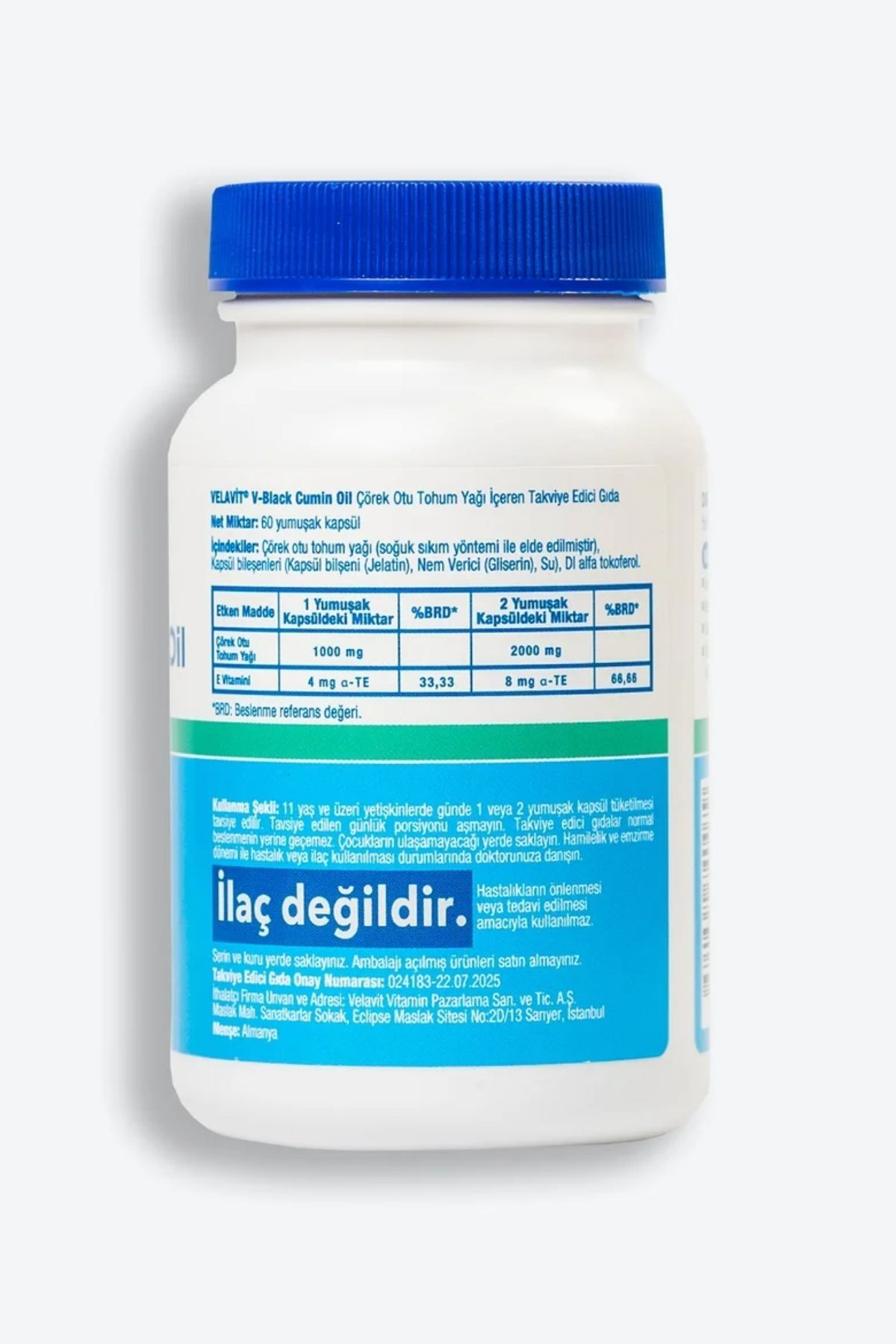 Velavit V-Black Cumin Oil 60 Yumuşak Kapsül