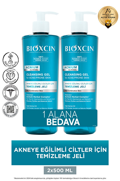 Bioxcin Acnium Yüz Yıkama Jeli Sebium Dengeleyici 500 ml - 1+1 Hediyeli