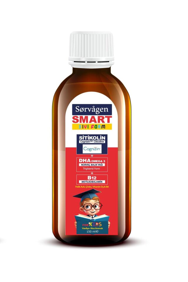 Sorvagen Smart Kids Sıvı Form - Sitikolin DHA Omega 3 Norveç Balık Yağı ve B12 - 150 ml
