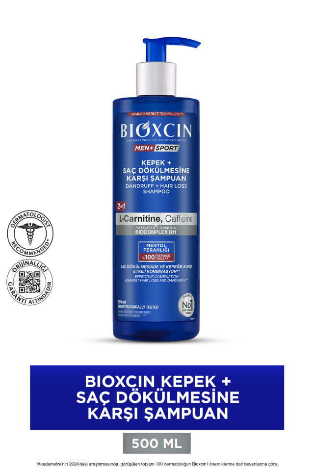 Bioxcin Kepek Önleyici  Saç Dökülmesine Karşı Şampuan 500Ml - L-Carnitine, Kafein, Biocomplexb11, Men Sport