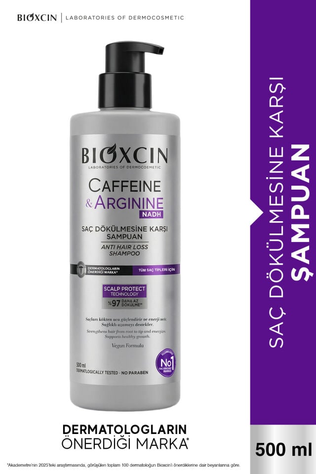 Bioxcin Caffeine & Arginine Şampuan 500 ml – Saç Dökülmesine Karşı Bakım • Tüm Saç Tipleri Kafein, Arjinin