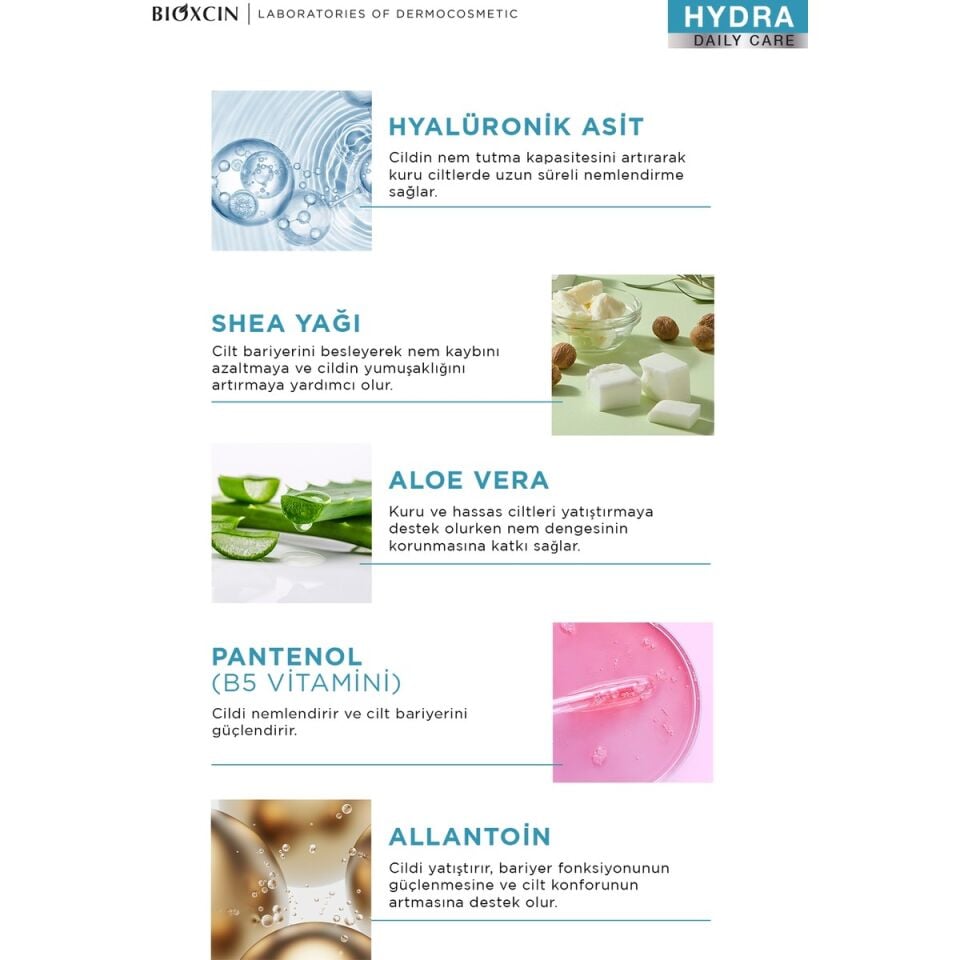Hydra Normal ve Kuru Ciltler Nemlendirici Yüz Kremi 50 ml – Shea Yağı ve Hyaluronik Asit
