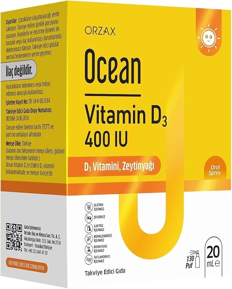 Ocean OCEAN VİTAMİN D3 400 IU ORAL SPREY 20 ML YENİ AMBALAJ