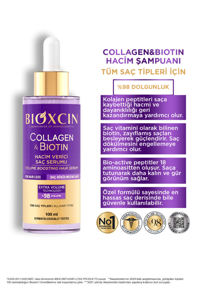 Bioxcin Collagen & Biotin Ekstra Hacim Serumu 100 Ml - Kolajen Biotin İnce Seyrek Saçlar