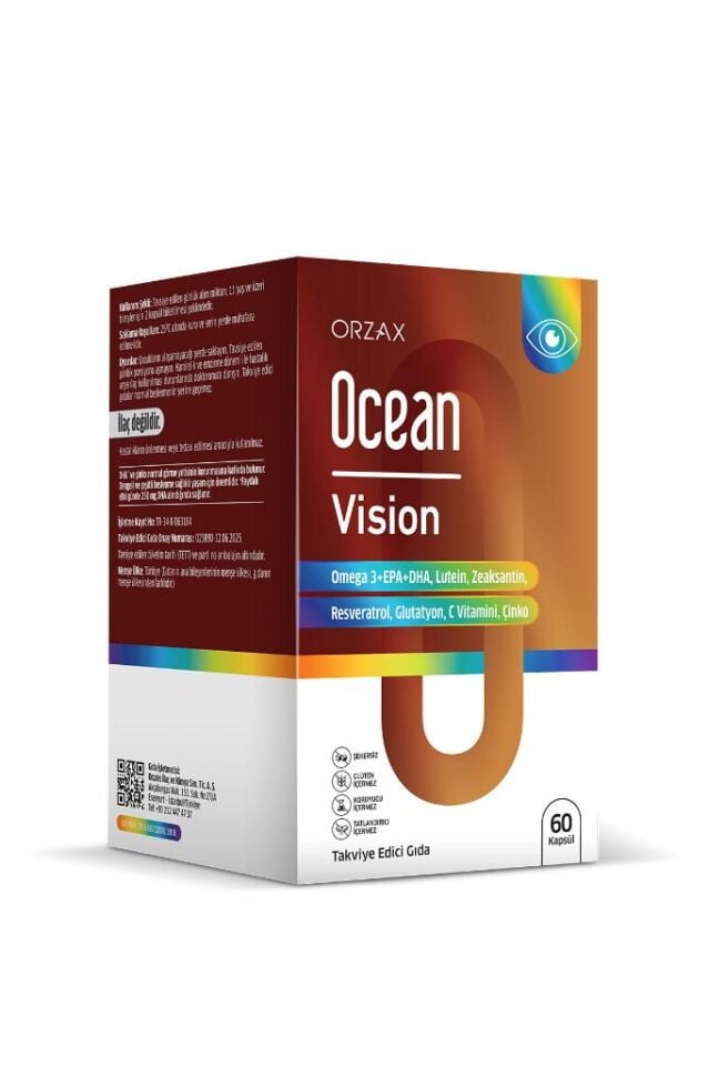 Ocean Ocean Vision Omega 3 + EPA & DHA, Lutein, Zeaksantin, Resveratrol, Glutatyon, C Vitamini, Çinko 60 Kapsül
