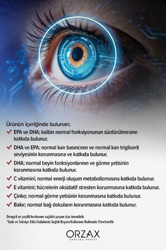 Ocean Ocean Vision Omega 3 + EPA & DHA, Lutein, Zeaksantin, Resveratrol, Glutatyon, C Vitamini, Çinko 60 Kapsül