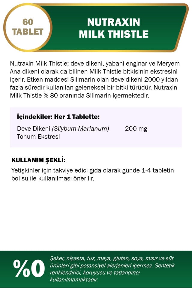 Nutraxin Milk Thistle - Deve Dikeni Gıda Takviyesi 200 Mg 60 Tablet