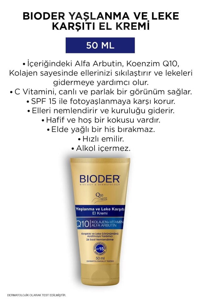 Bioder Yaşlanma Karşıtı Leke ve El Kremi 50 ml