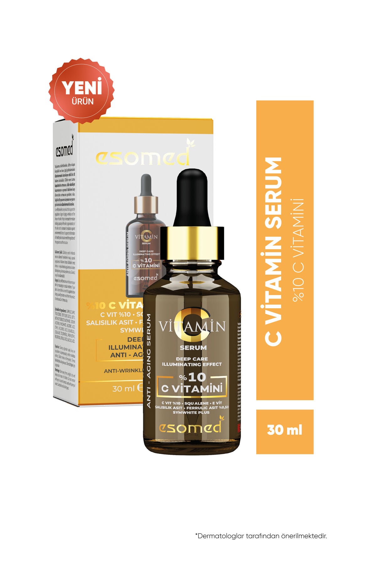 Esomed Kırışıklık Karşıtı C Vitamini Serum C VİT %10, SQUALENE, E VİT, SALİSİLİK ASİT, FERULİK ASİT %0,50